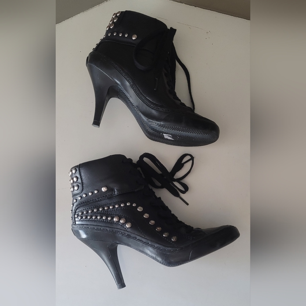 Ash Studded Sneaker Black Leather Heels Stylish Ankle Boots / Booties